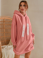 Sweat Femmes Décontracté Court avec Capuche à Lacets Imprimé les Mots avec Manches Longues Amples