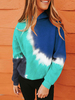 Sweat-shirt à Capuche Femme Vert Bleu à Manches Longues tie-dye T-shirt Casuel Automne 2021