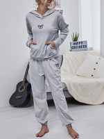 Sweat-shirt à capuche imprimé papillon en coton polyester gris avec pantalon à cordon de serrage