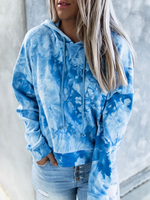 Sweat-shirt à capuche pour femme en coton imprimé tie-dye bleu marine foncé