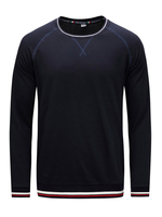 Sweat-shirt à col rond Pullvoer pour homme avec ourlet rayé en bleu marine foncé