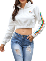 Sweat-shirt Femme Blanc Manches Longues Zip Up Crop Tops