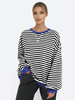 Sweat-shirt imprimé à rayures épaules tombantes manches longues surdimensionné printemps hauts pour femmes 2025