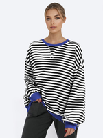 Sweat-shirt imprimé à rayures épaules tombantes manches longues surdimensionné printemps hauts pour femmes 2025