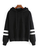 Sweat-shirt noir à manches longues à rayures avec cordon de serrage en coton