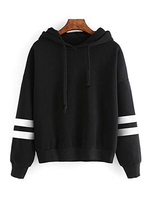 Sweat-shirt noir à manches longues à rayures avec cordon de serrage en coton