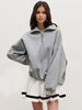 Sweat-shirt oversize à demi-zip avec épaules tombantes coupe décontractée hauts de printemps pour femmes 2025