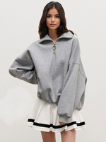 Sweat-shirt oversize à demi-zip avec épaules tombantes coupe décontractée hauts de printemps pour femmes 2025