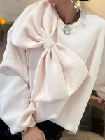 Sweat-shirt ras du cou surdimensionné avec nœud et manches longues couleur unie hauts de printemps pour femmes 2025