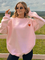 Sweat-shirt surdimensionné avec joli détail en forme de cœur manches longues décolleté en bijou hauts de printemps pour femmes 2025