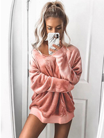 Sweat Teddy à Col V Femme avec Les Manches Longues avec Poche Décontracté Unicolore Sweat Femme