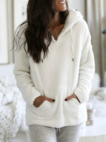 Sweat Teddy Fausse Fourrure Synthétique Femme Hiver à Col V avec Capuche à Lacets avec Les Manches Longues Unicolore Sweat Teddy Femme