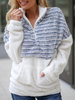 Sweat Teddy Femme Décontracté à Col Montant à Zip avec Manches Longues avec Poches Imprimés Bicolores