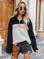 Sweat Teddy Femmes en Fausse Fourrure Synthétique Décontracté à Col Montant à Zip avec Manches Longues Cousu Les Couleurs