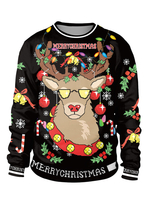 Sweater Imprimé Élan à Manches Longues Col Rond Noël Déguisements