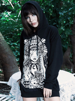 Sweats à capuche gothiques pour femmes Haut à enfiler rétro en polyester gothique noir