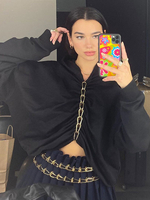 Sweats à capuche gothiques pour femmes Haut en polyester noir à manches longues Sweats à capuche rétro