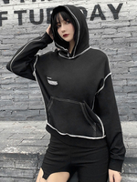 Sweats à capuche gothiques pour femmes Top en coton noir à manches longues Sweats à capuche rétro