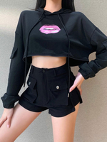 Sweats à capuche gothiques pour femmes Top rétro en coton noir à col bijou