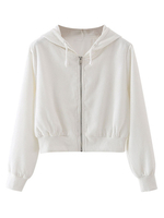 Sweats à Capuches Courts Femmes avec Manches Longues à Zip Unicolore Sweats à Capuches