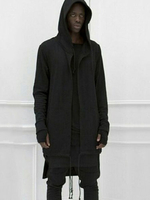Sweatshirt hommes noir 2021 à zip à capuche Longline Jersey Veste manches longues en coton à capuche