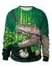 Sweatshirt Vert St Patrick Pull En Trèfle De Dinosaure Imprimé Dinosaures En 3d Haut Unisexe Irlandais À Manches Longues Déguisements