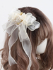 Sweet Lolita Accessoires Ecru Fleurs Blanches Perles Nœuds Fibre Polyester Couvre-chef Divers