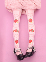 Sweet Lolita bas velours rose fraise Lolita imprimé chaussettes hautes Déguisements Halloween