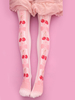 Sweet Lolita bas velours rose Lolita imprimé cerise chaussettes hautes Déguisements Halloween