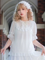 Sweet Lolita Blouses Neverland Lolita Top Blanc Manches Demi Volants Chemise Lolita