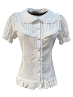 Sweet Lolita Blouses Neverland Ruffles Manches courtes Lolita Top Light Apricot Lolita Shirt