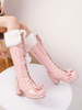 Sweet Lolita Boots Bow Pom Poms Faux Fur Lace Up Chaussures Lolita