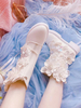 Sweet Lolita Bottes Fringe Fleurs Bout fermé Talon plat Faux cuir Blanc Chaussures Lolita