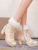Sweet Lolita Bottes Nœuds Fausse Fourrure Évider Talon Chunky Chaussures Lolita
