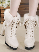 Sweet Lolita Bottes PU Cuir Chunky Heel Round Toe Blanc Lolita cheville Bottines Chaussures