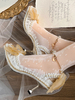 Sweet Lolita Chaussures Blonde Vols Perles Bows Bow Pu en cuir Stiletto talon Lolita pompes