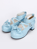 Sweet Lolita Chaussures Bow croix bleu clair Lolita mignon chaussures cheville sangle talons bas Lolita pompes avec Bow détachable Déguisements Halloween