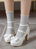 Sweet Lolita Chaussures Bow Lace Synthétique Plate-forme en cuir Synthétique Chunky Heel Lolita Shoes Déguisements Halloween