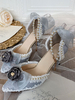 Sweet Lolita chaussures gris arc de ruffles perles perles arcs pointus pompes lolita en cuir PU