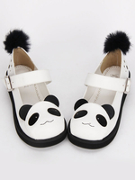 Sweet Lolita Chaussures noir chaussures Mary Jane Lolita Panda blanc avec boule de fourrure noire Déguisements Halloween