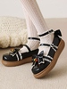 Sweet Lolita Chaussures Noir Pu Cuir Round Toe Bowknot Daily Casual Lolita Shoes