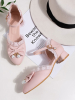 Sweet Lolita Chaussures Pink Bows Lace Synthétique Cuir Puppy Heel Lolita Pompes Déguisements Halloween