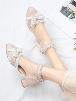 Sweet Lolita Chaussures Pink Bows Lace Synthétique Cuir Puppy Heel Lolita Pompes Déguisements Halloween