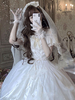 Sweet Lolita Dress Blanc Polyester Manches Courtes À Lacets Volants Dentelle Arcs Tea Party Lolita Robe