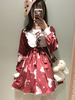 Sweet Lolita Dress OP Musical Rabbit Burgundy Lolita Dress Lace Up Printed Long Sleeve Flare Dress For Lolita Déguisements Halloween