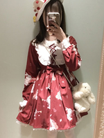Sweet Lolita Dress OP Musical Rabbit Burgundy Lolita Dress Lace Up Printed Long Sleeve Flare Dress For Lolita Déguisements Halloween