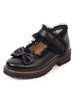 Sweet Lolita Footwear Black Bows Frill Ruffle Synthétique Leather Puppy Heel Lolita Shoes Déguisements Halloween