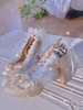 Sweet Lolita Footwear Champagne Perles Nœuds Dentelle PU Cuir Chunky Talon Escarpins Lolita