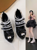 Sweet Lolita Footwear Chaînes noires Perles Volants Bout pointu Chaussures Lolita en cuir PU