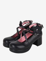 Sweet Lolita Footwear Chaussures Lolita en cuir PU à bout rond et nœud noir